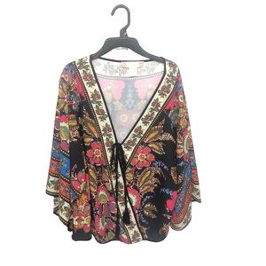 Flying Tomato Colorful Floral Tie-Front Blouse